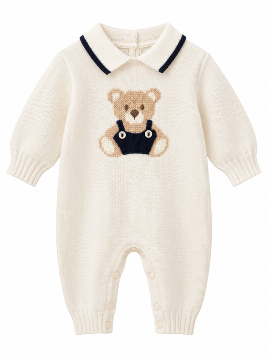 Bimbalo cream & navy knitted teddy babygrow