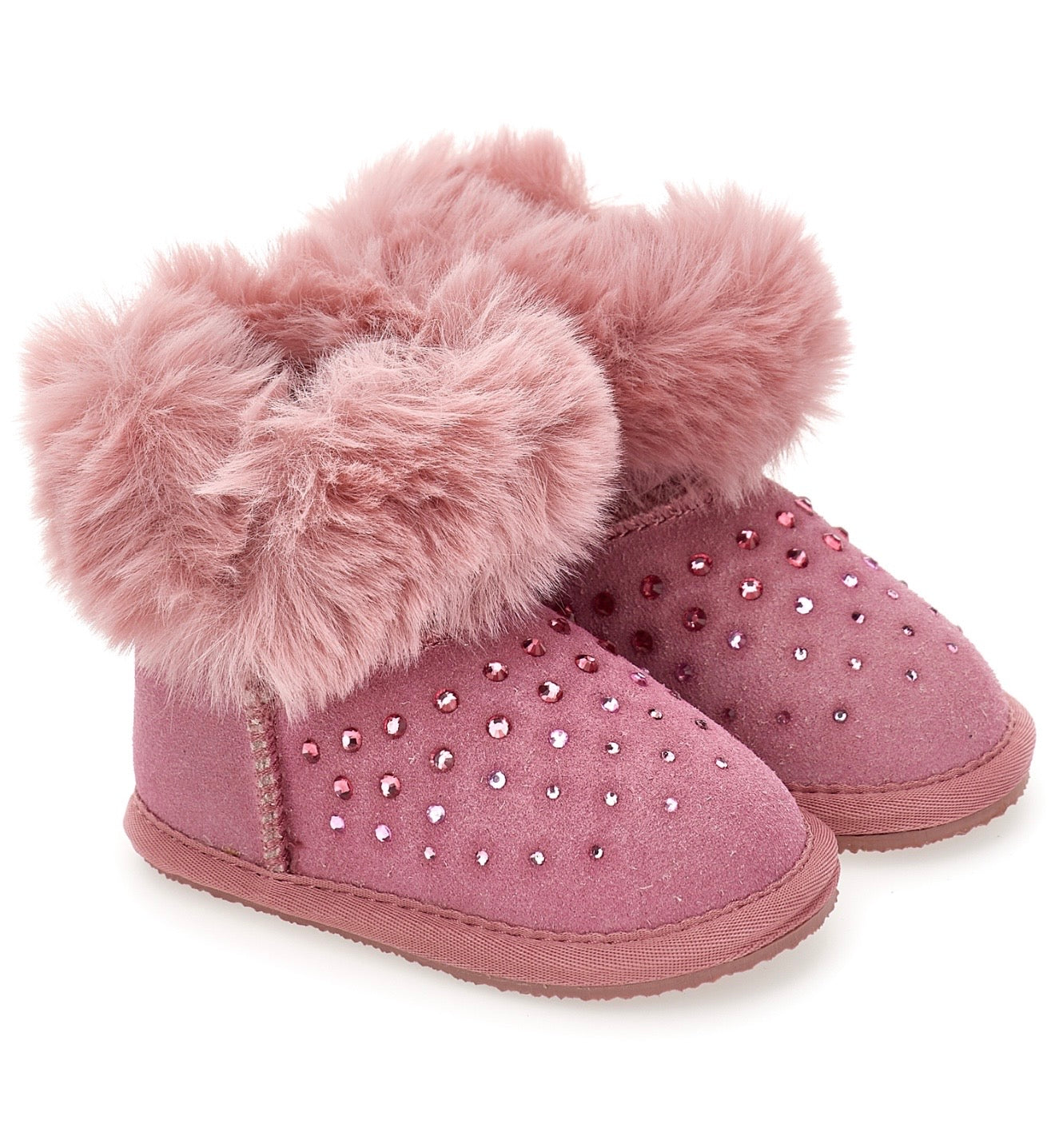 PRE ORDER - monnalisa pink faux fur slip on booties