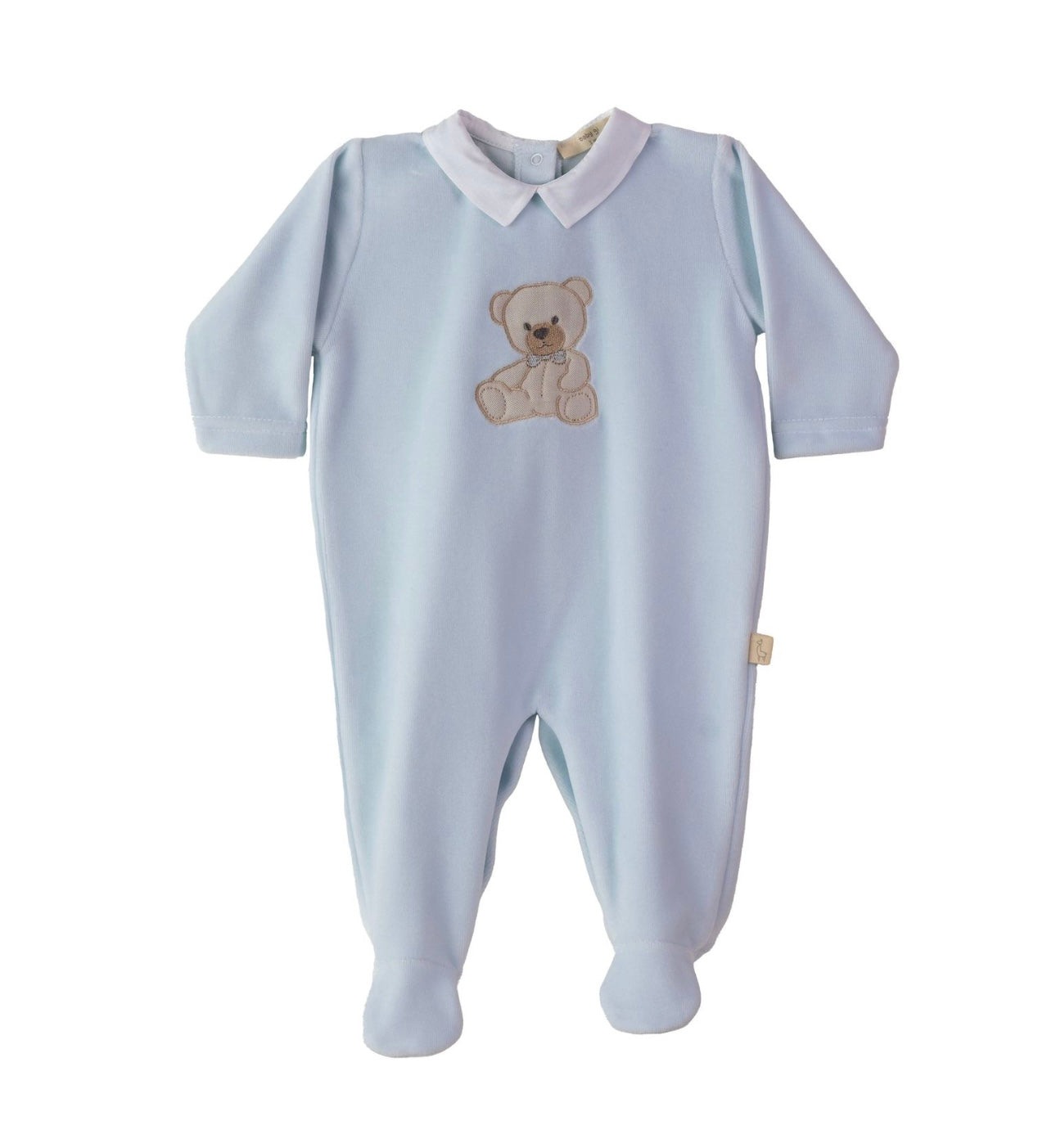 Baby Gi blue velour teddy baby grow