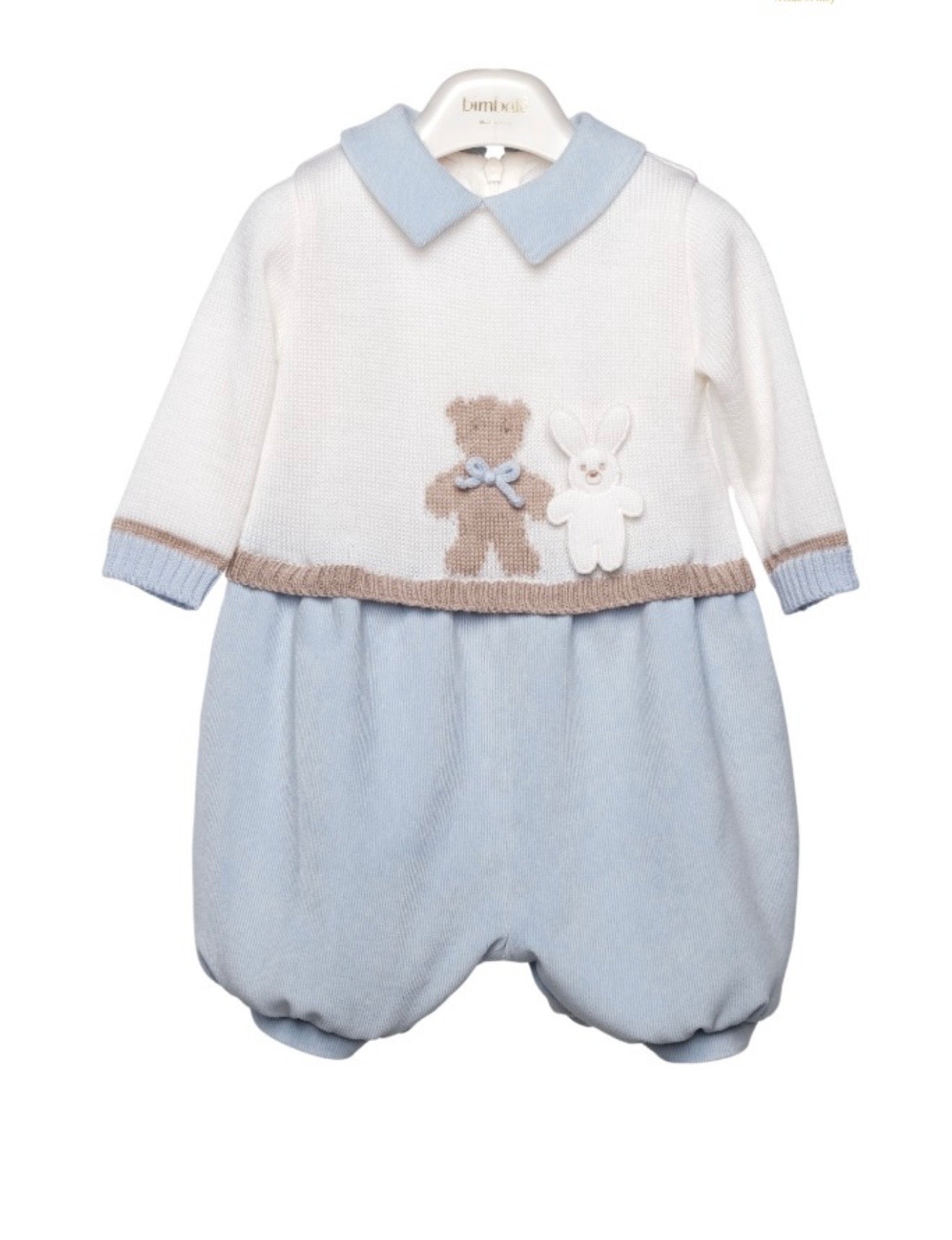 PRE ORDER - Bimbalo beige & blue teddy and bunny romper
