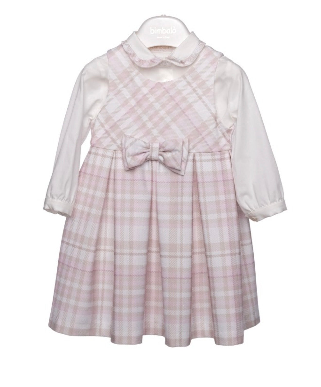 PRE ORDER - Bimbalo pink & beige check pinafore set