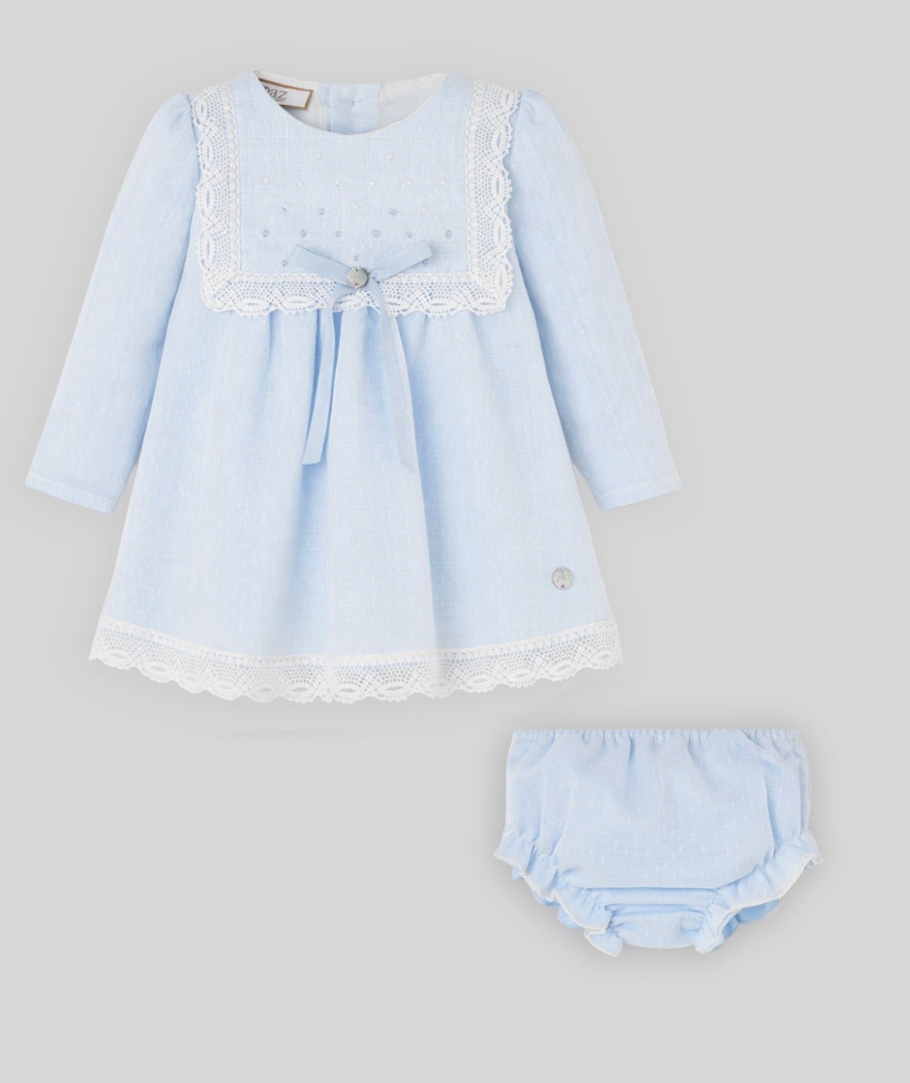 Paz Rodriguez baby blue lace dress set