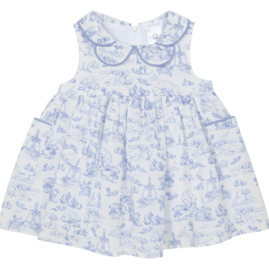 Deolinda blue toile print collared summer dress
