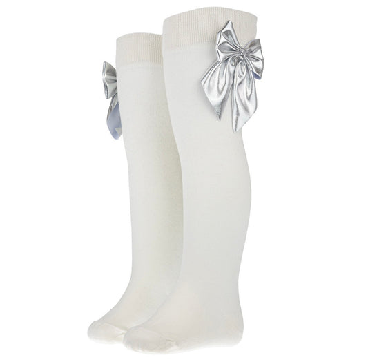 Daga blue mirage white & silver bow socks