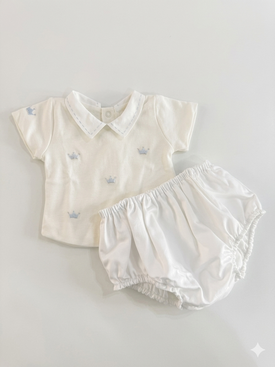 Adriana Mae crown embroidered bloomer set
