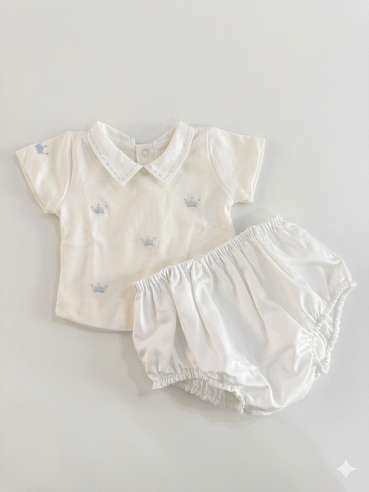 Adriana Mae crown embroidered bloomer set