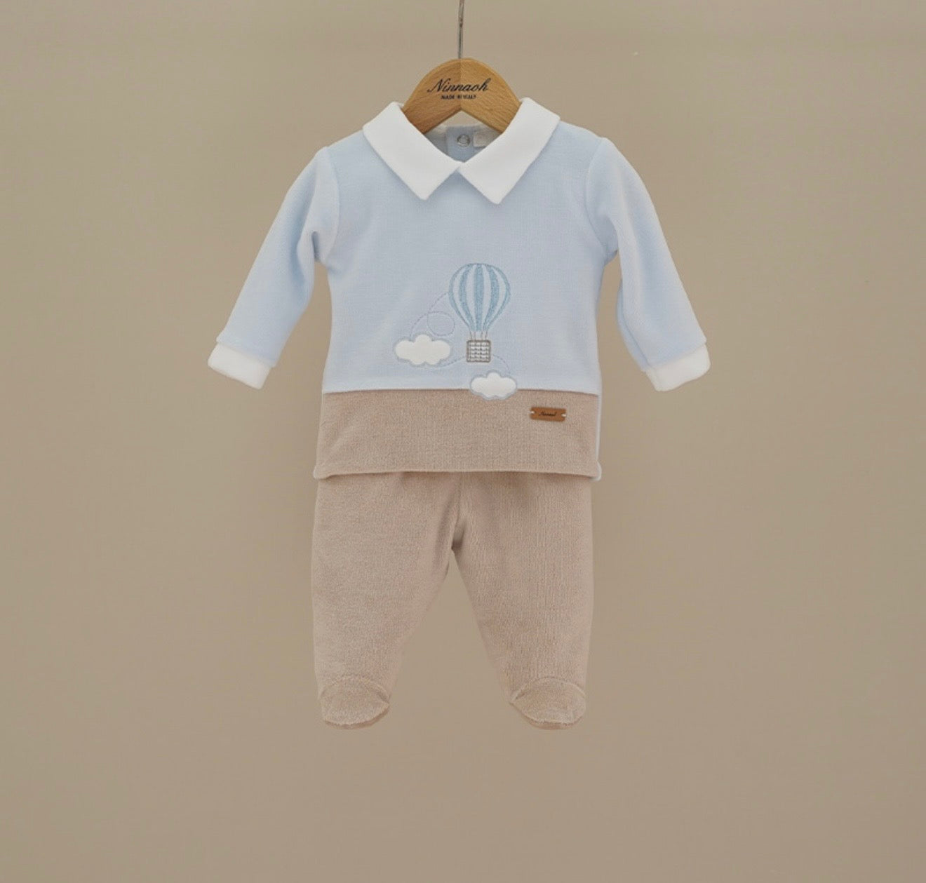 PRE ORDER - Ninnaoh blue & beige velour hot air balloon legging set