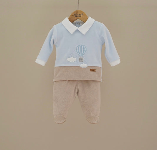PRE ORDER - Ninnaoh blue & beige velour hot air balloon legging set