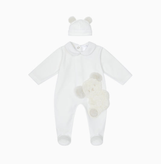 Deolinda white & beige velour koala babygrow & hat set