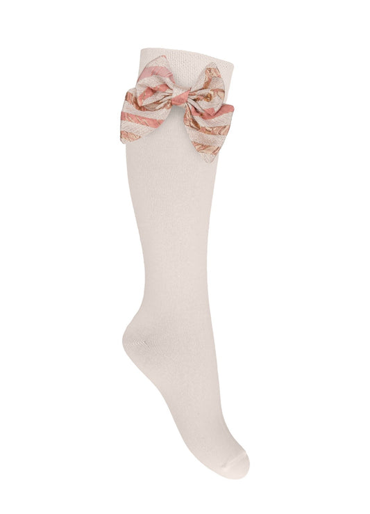 PRE ORDER - Daga ‘Blush sparkle’ bow knee high socks