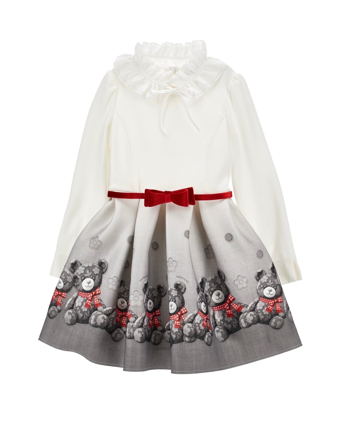 PRE ORDER - Monnalisa grey & red belted teddy dress