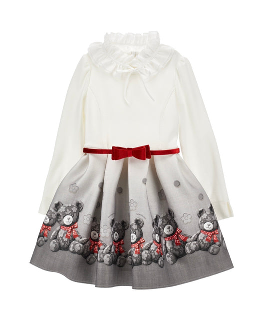 PRE ORDER - Monnalisa grey & red belted teddy dress