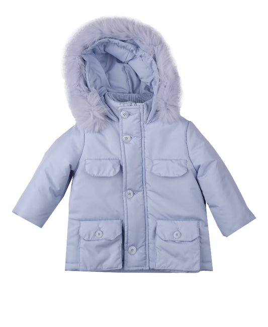 Bimbalo boys pale blue fur hood puffer coat