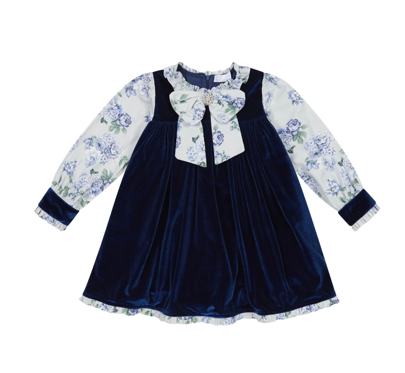 Chic by Deolinda blue velvet floral bow dress