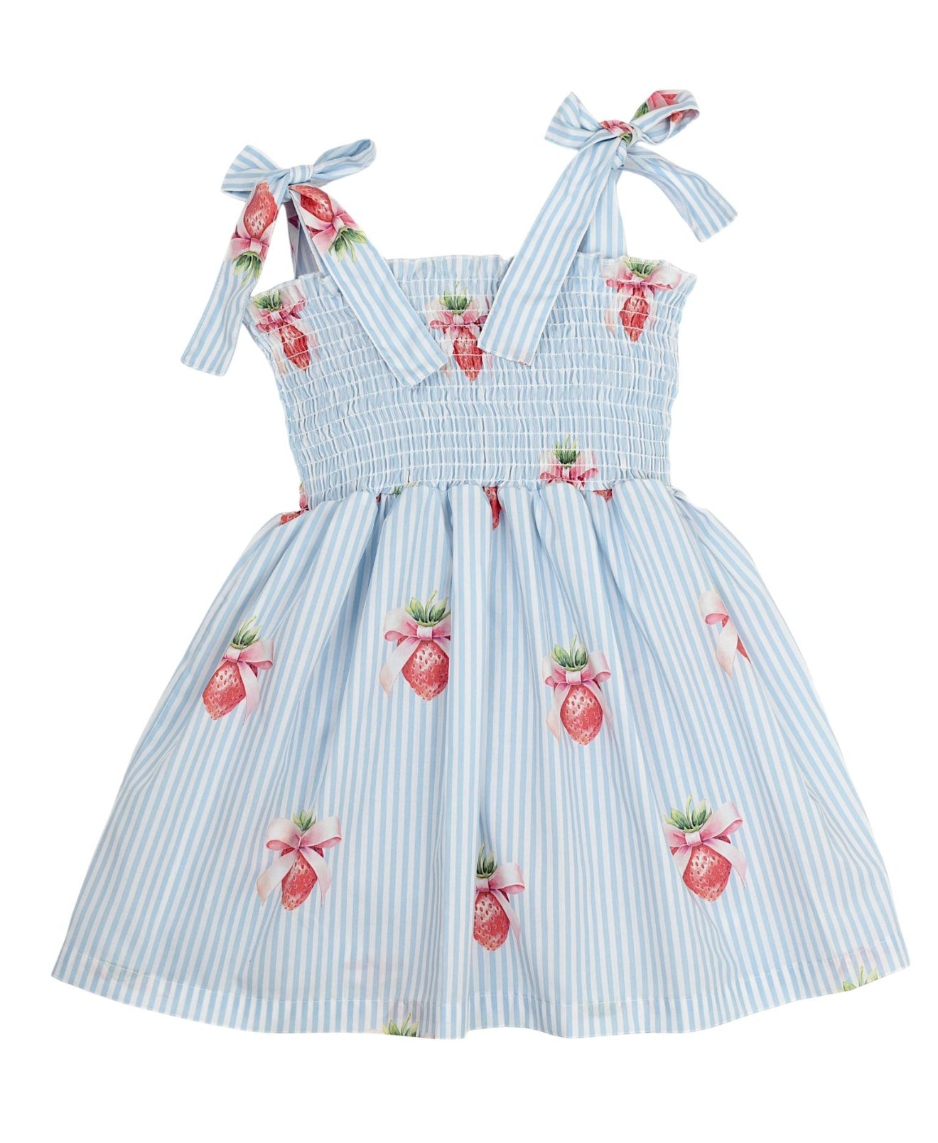 PRE ORDER - meia pata strawberry stripe stretch smocked beach dress