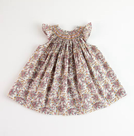 Belan couture plum liberty print smocked dress
