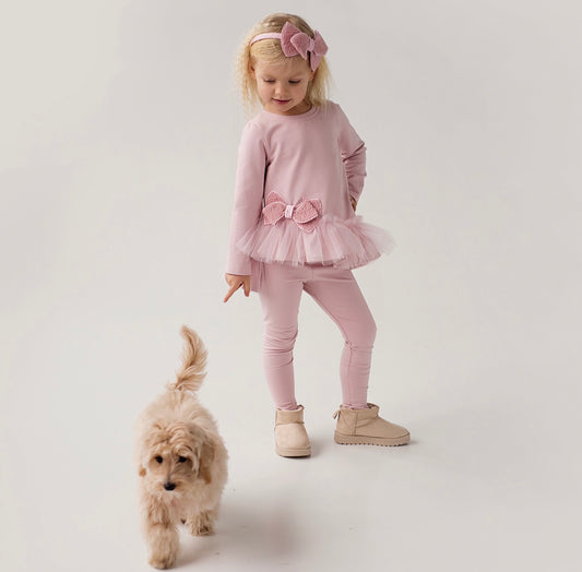 Daga fluffy chic pink tulle & bow legging set