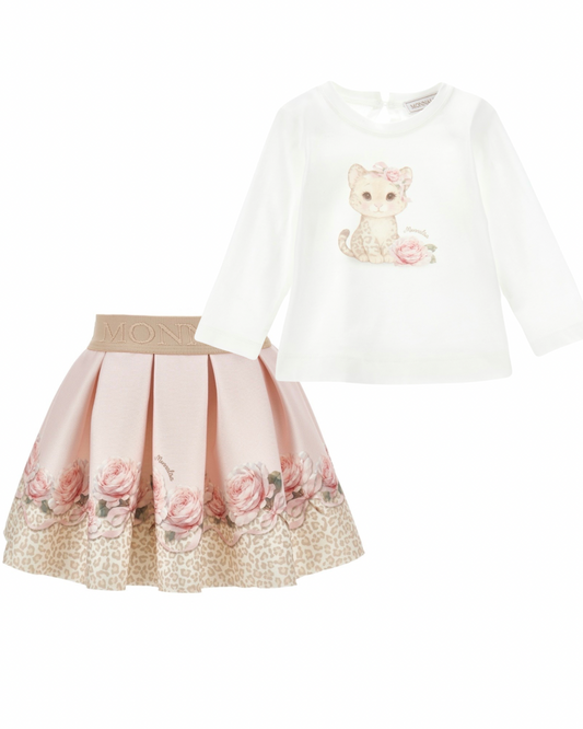 PRE ORDER - monnalisa pink rose leopard skirt set