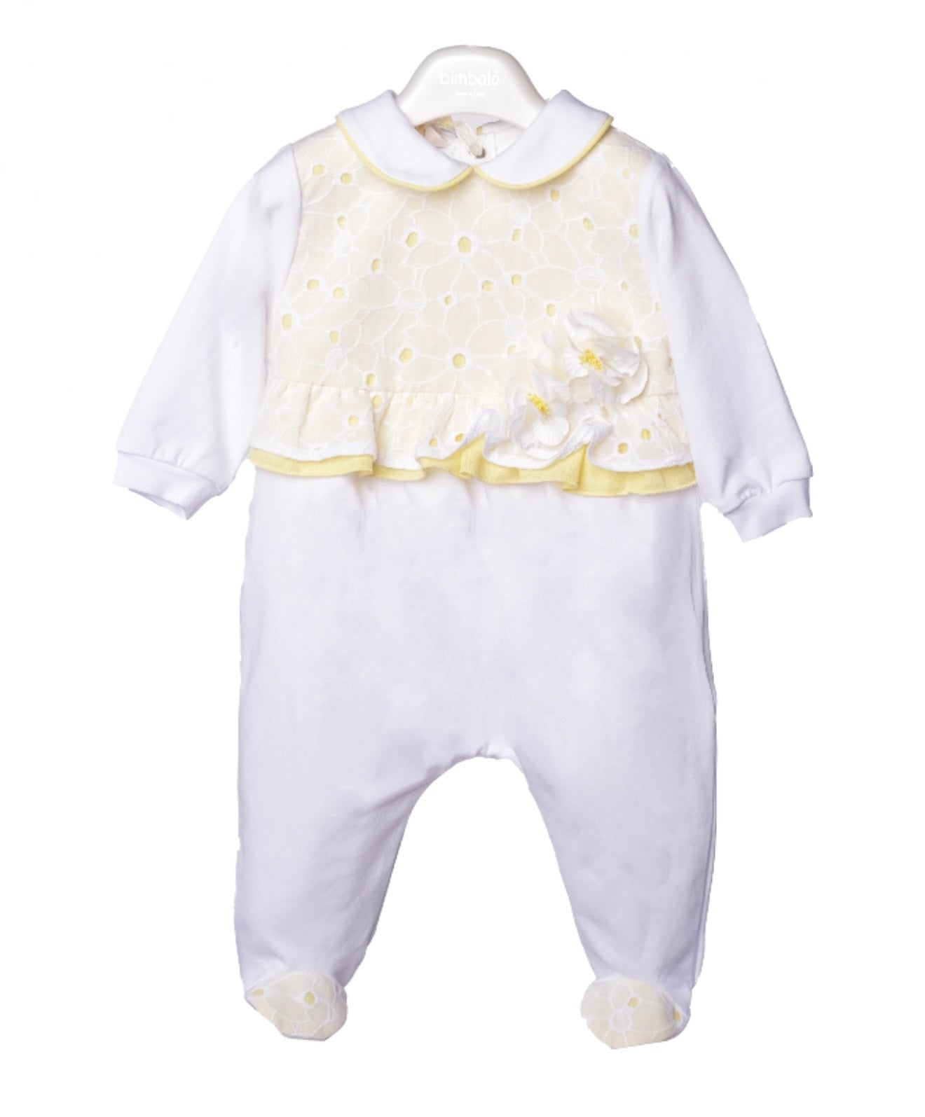 PRE ORDER - Bimbalo yellow lace cotton babygrow
