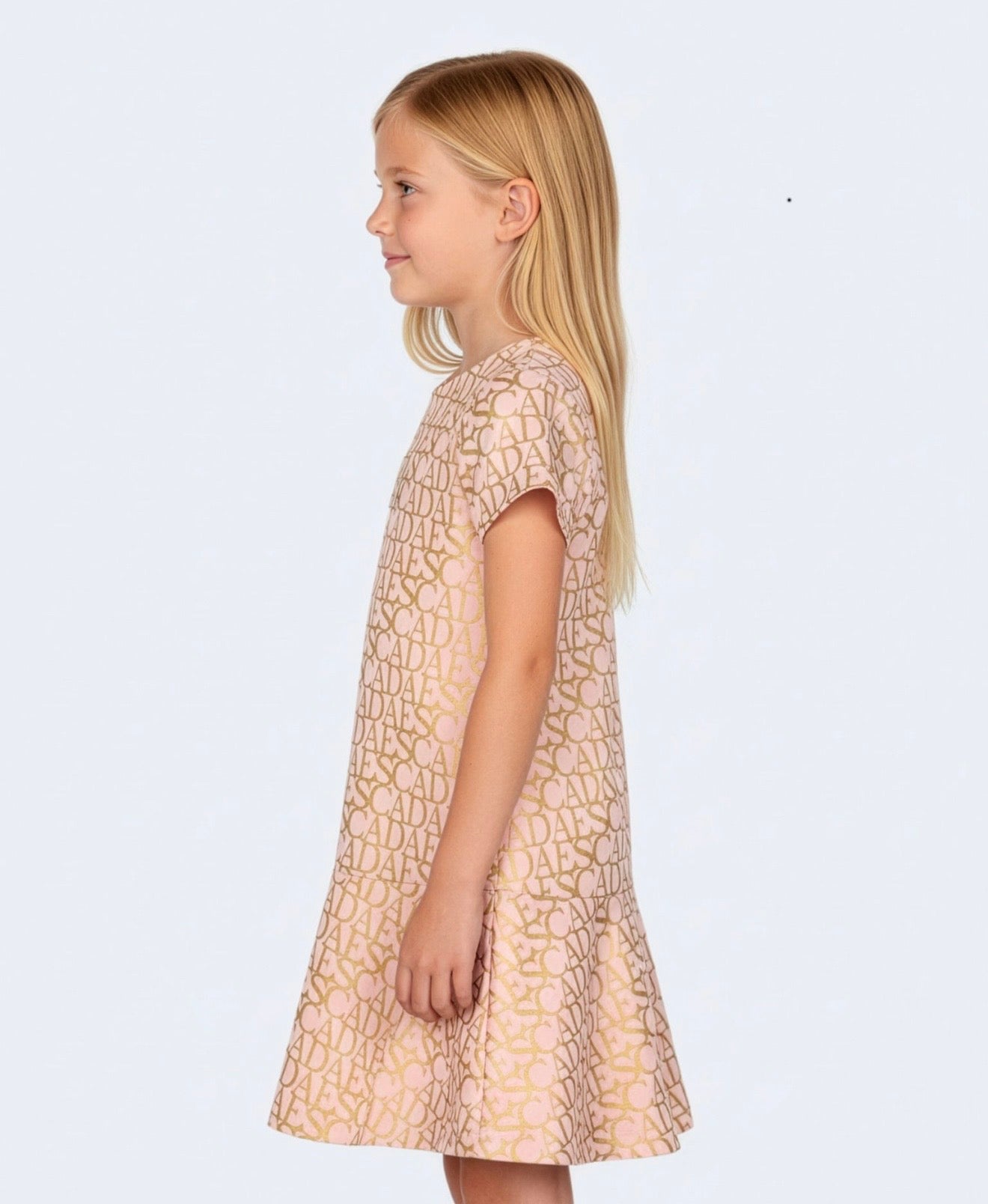 PRE ORDER - Escada pink & gold logo printed dress