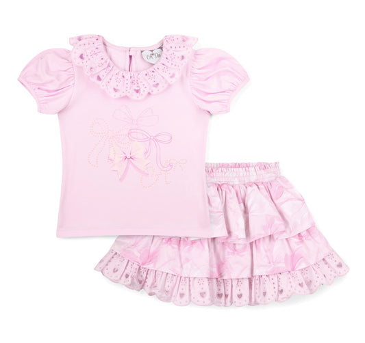 Adee ‘Riri’ pink bow print skirt set