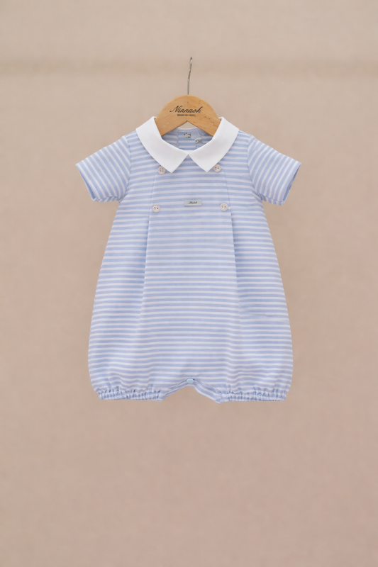 Ninnoah blue stripe collared romper