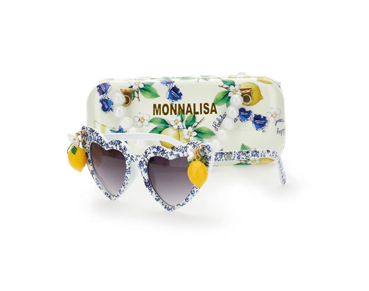 PRE ORDER - monnalisa blue love heart lemons sunglasses & case