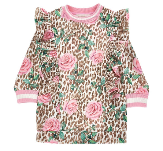 Monnalisa pink rose & leopard jumper dress