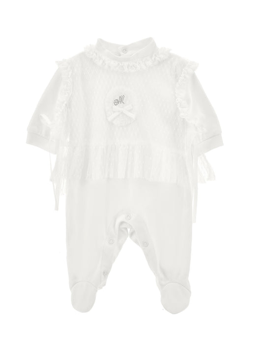 PRE ORDER - monnalisa ivory lace overlay babygrow
