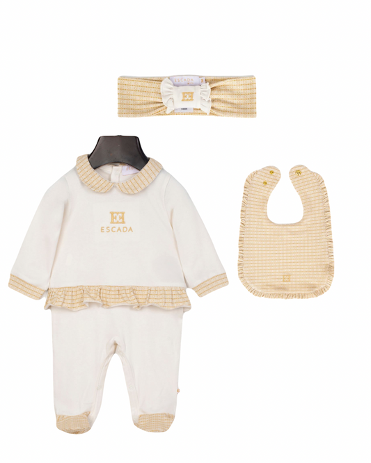 PRE ORDER - Escada cream & gold babygrow 3 piece set