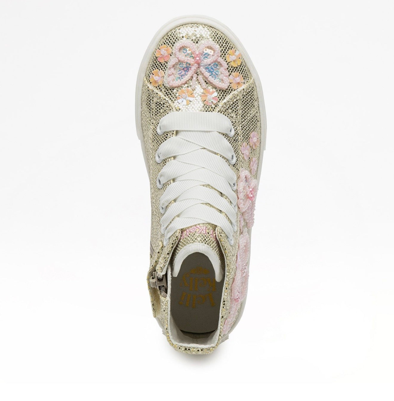 Lelli Kelly gold & pink butterfly ‘Emerald’ beaded high tops