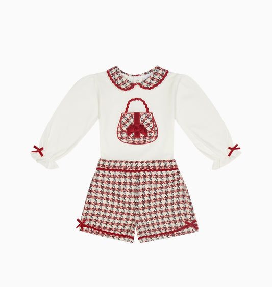 PRE ORDER - Chic by Deolinda white & red check handbag short set