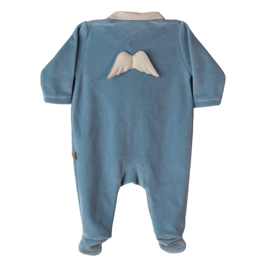 Baby gi stone blue velour angel wing babygow