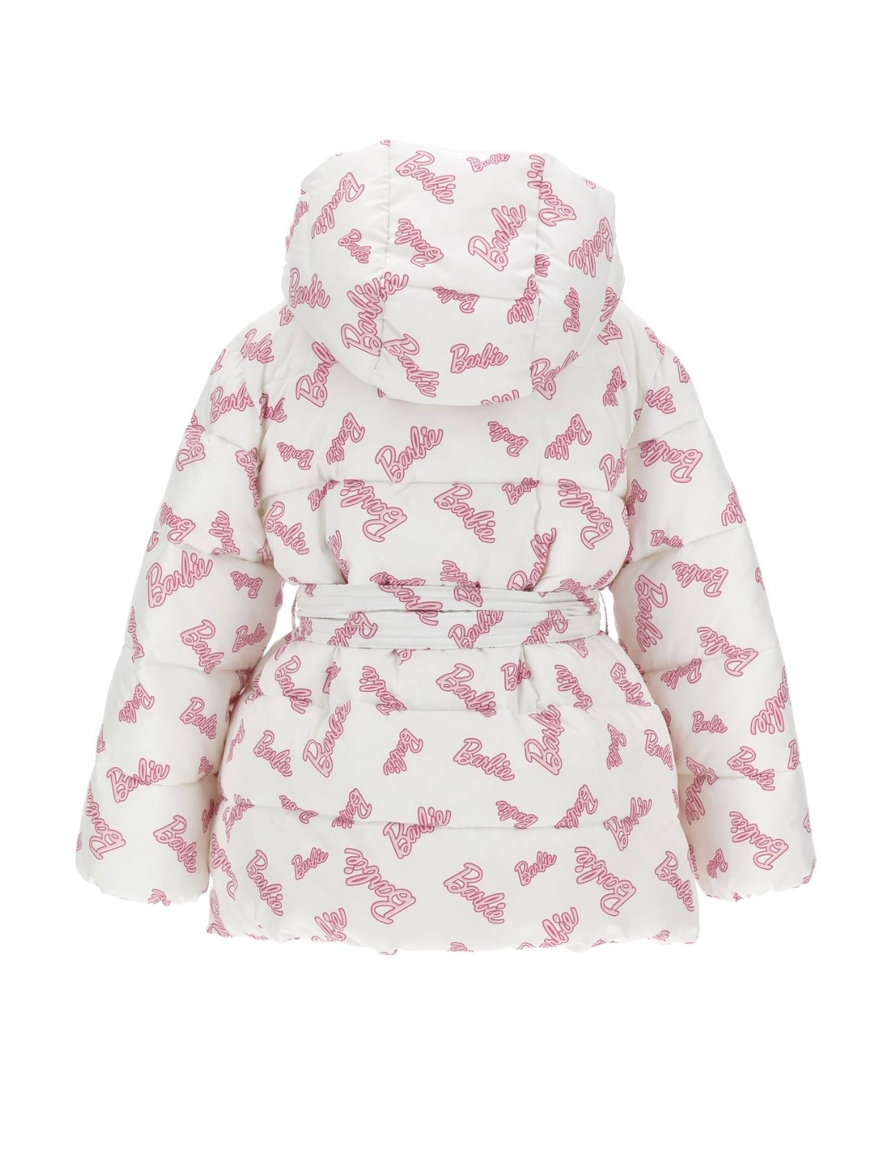 Monnalisa pink & white Barbie puffer belted coat