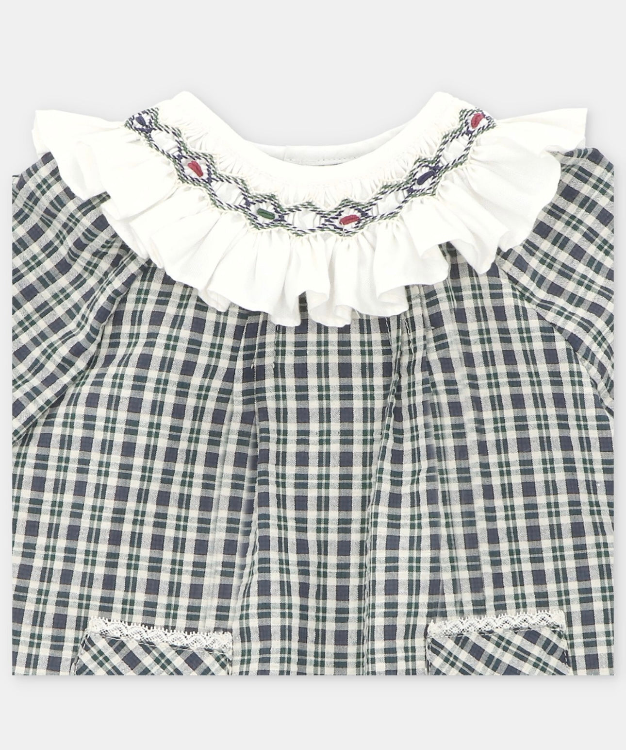 Martin Aranda navy & ivory check smocked dress set
