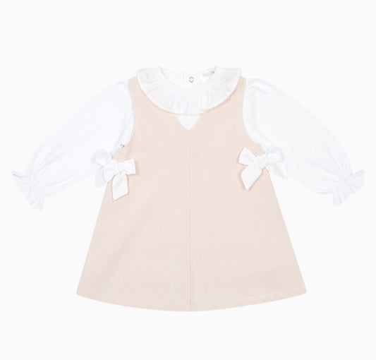 PRE ORDER - Deolinda pink & white bow pinafore set