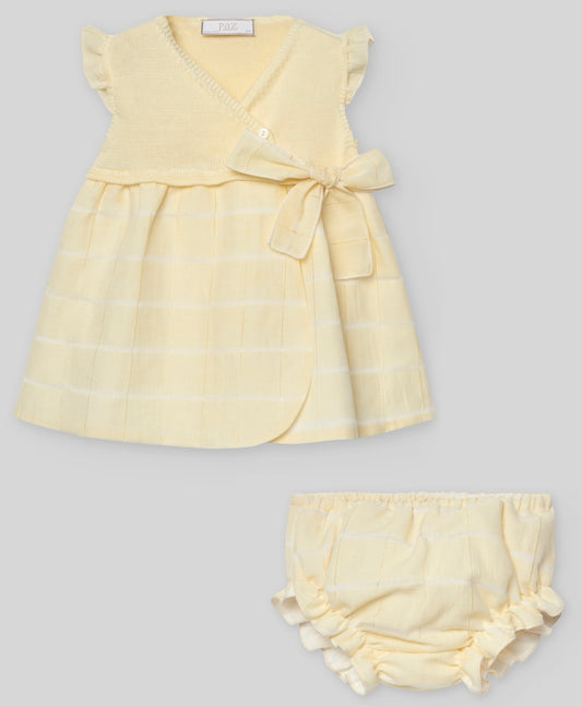 PRE ORDER - Paz yellow half knit cross over dress & pant set