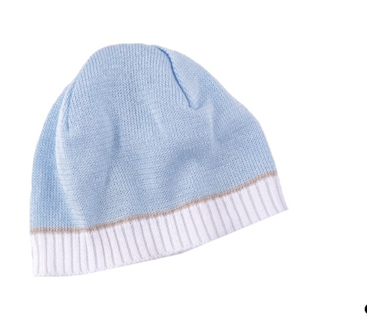 Bimbalo blue with white trim knitted hat