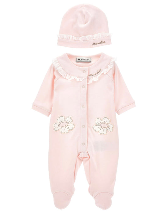 PRE ORDER - monnalisa pink daisies babygrow & hat set