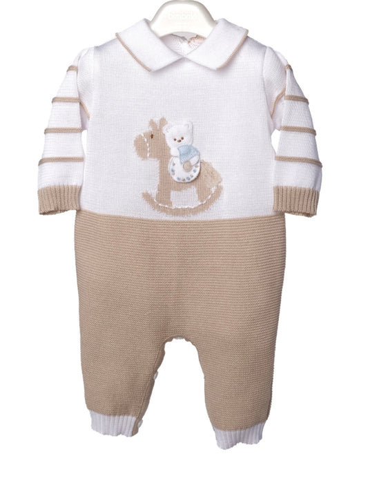 Bimbalo beige Teddy rocking horse knitted babygrow