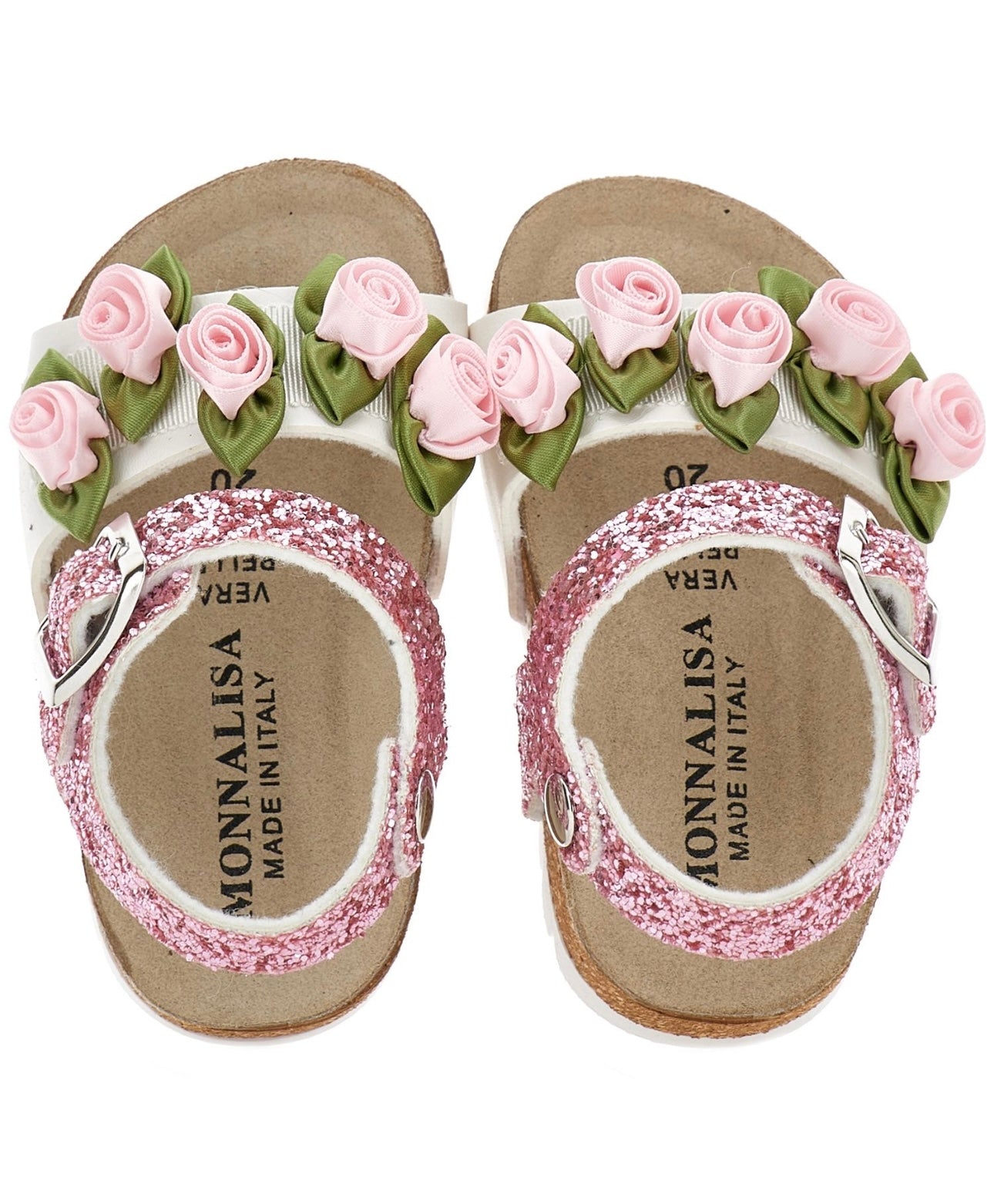 monnalisa pink flower glitter sandals