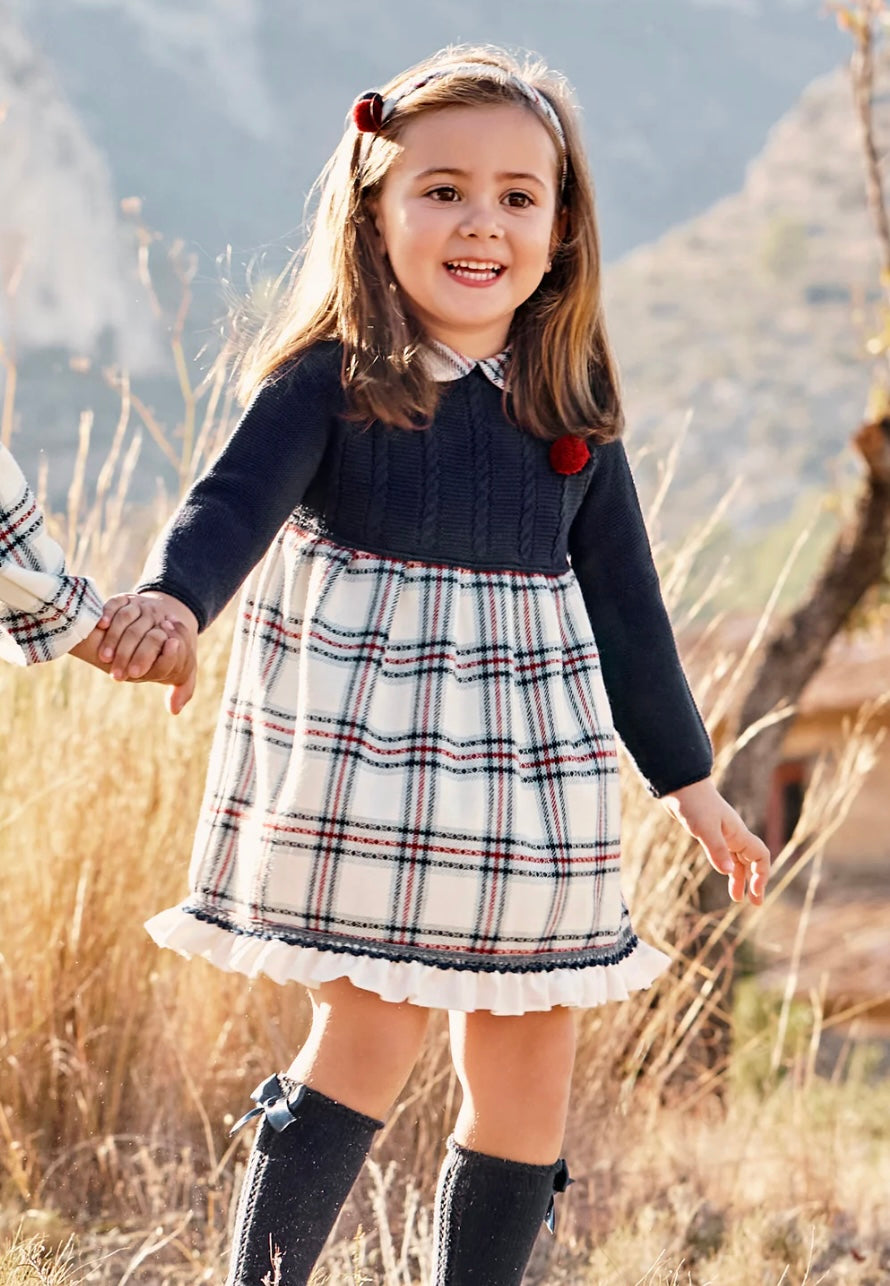 Juliana girls navy check half knit dress