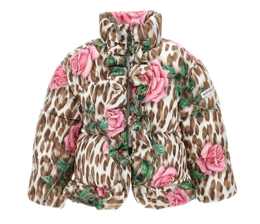 PRE ORDER - Monnalisa pink rose & leopard frilled puffer coat
