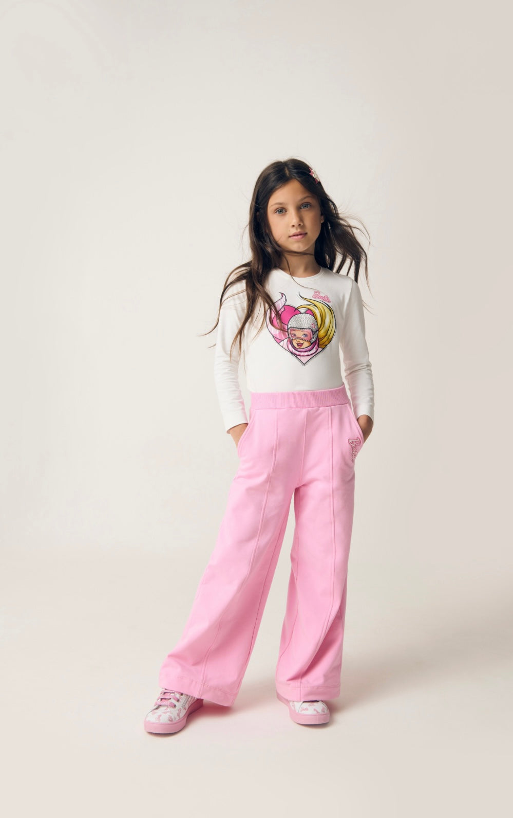 Monnalisa pink Barbie flared tracksuit bottoms