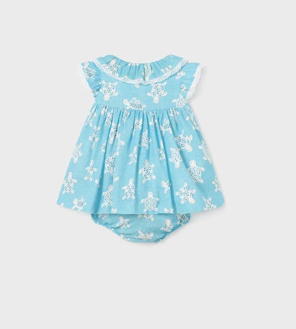 Mayoral girls aqua blue turtles dress & pant set