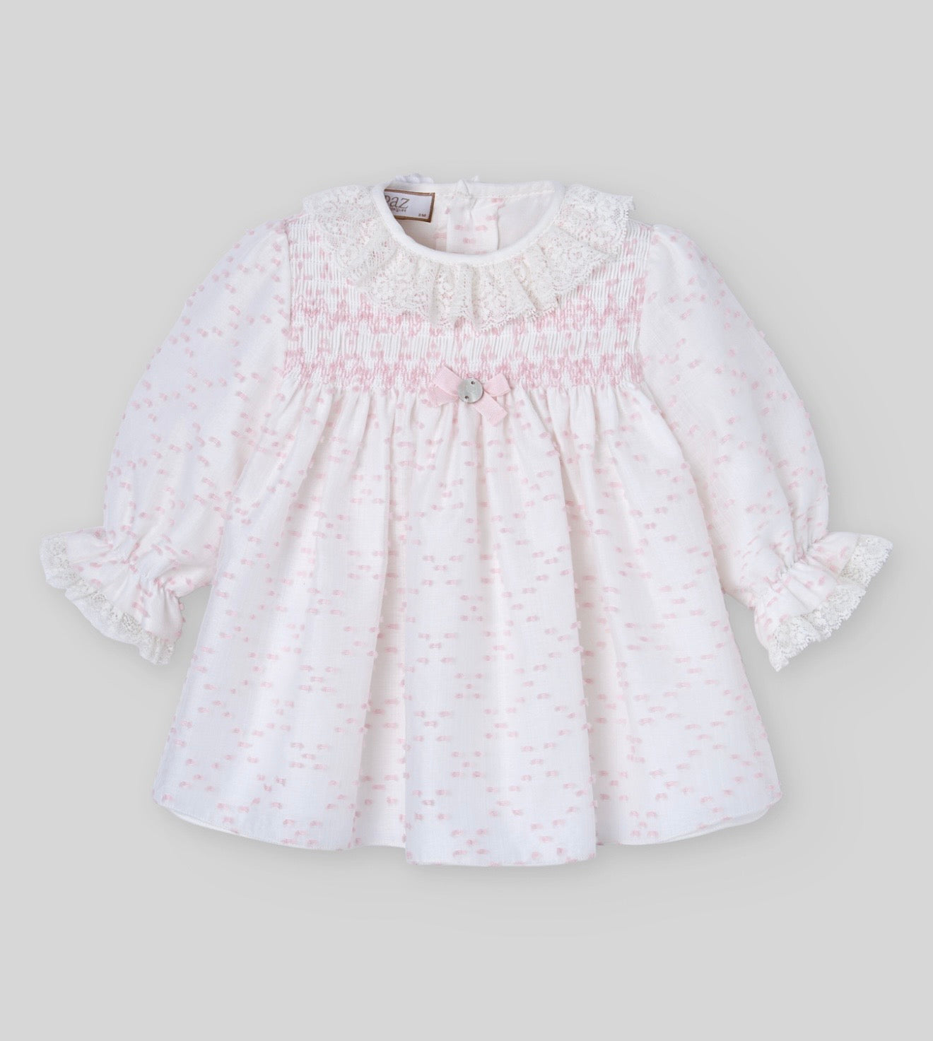 Paz Rodriguez baby pink & white dotted smocked dress