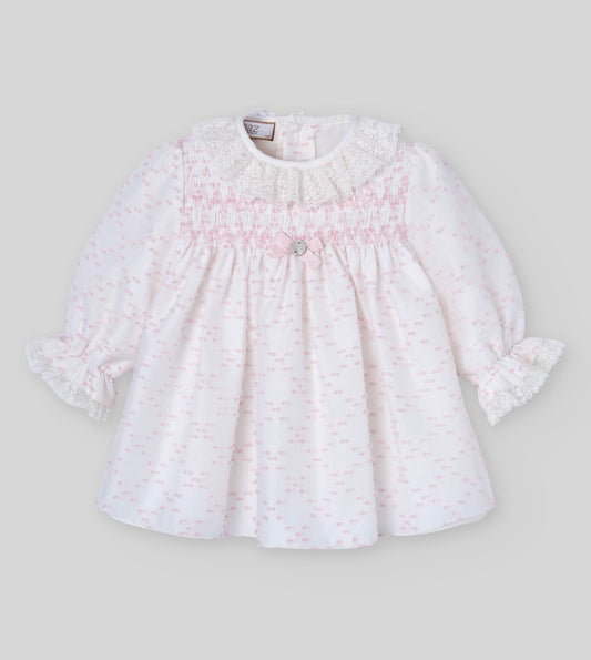 Paz Rodriguez baby pink & white dotted smocked dress