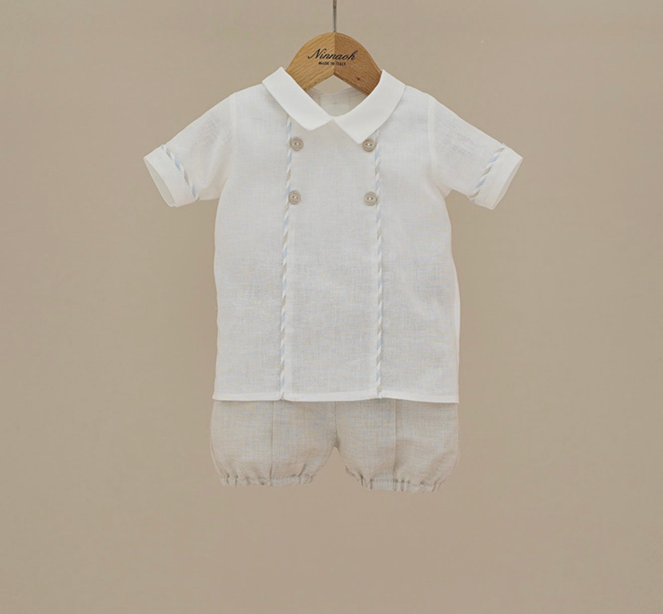 Ninnoah beige & white linen jam pant and shirt set