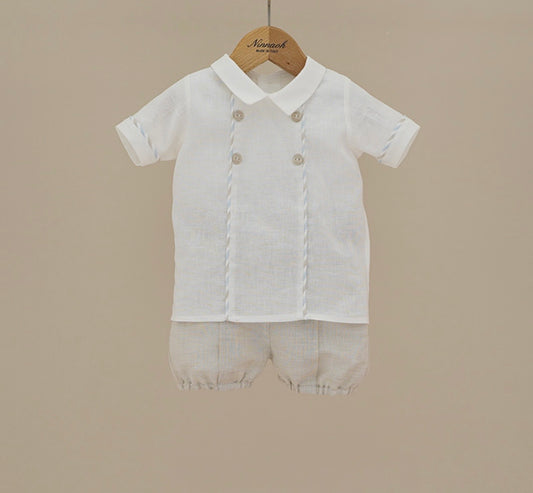 Ninnoah beige & white linen jam pant and shirt set
