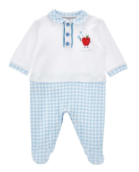 PRE ORDER - monnalisa blue & white gingham apple babygrow
